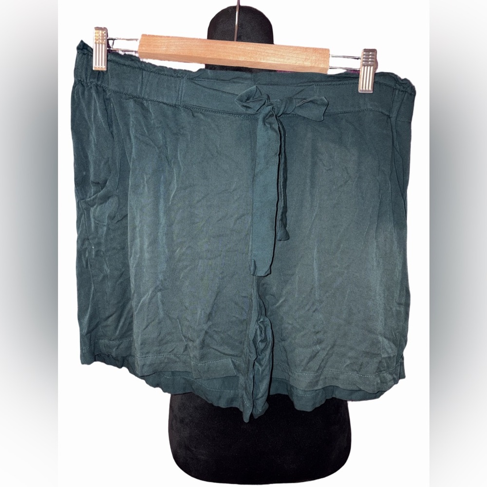 Maurices Teal Tie Waist Shorts 16W High Rise Rayon Pockets